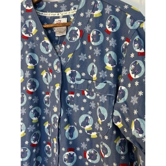 Vintage Disney Store Womens Pajamas Shirt Top Medium Flannel Eeyore Snow Globe - Picture 2 of 11